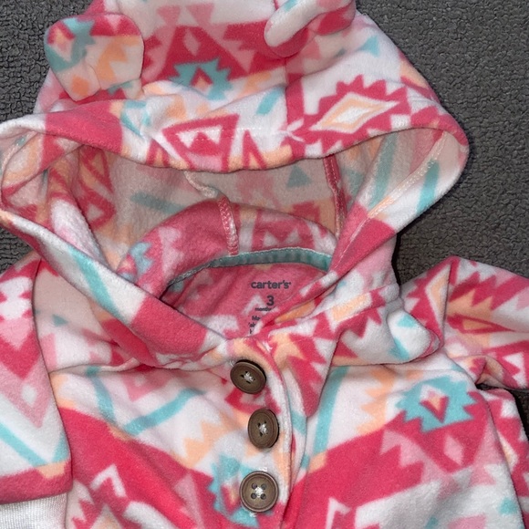 Carter’s baby girl white Aztec print hooded fleece jumpsuit coverall Sz 3 months - Picture 6 of 9